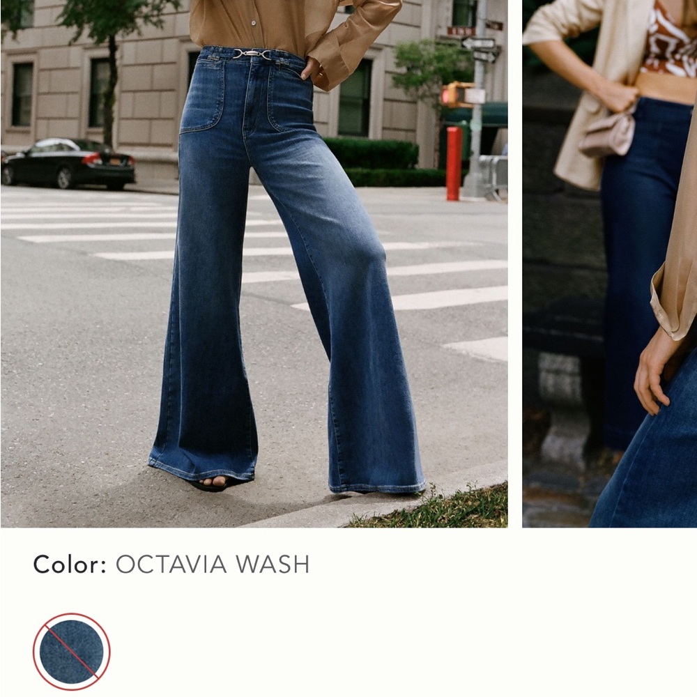 Pilcro uptown Blue Flare Wide Leg Jeans with High Waist and Dramatic Silhouette
